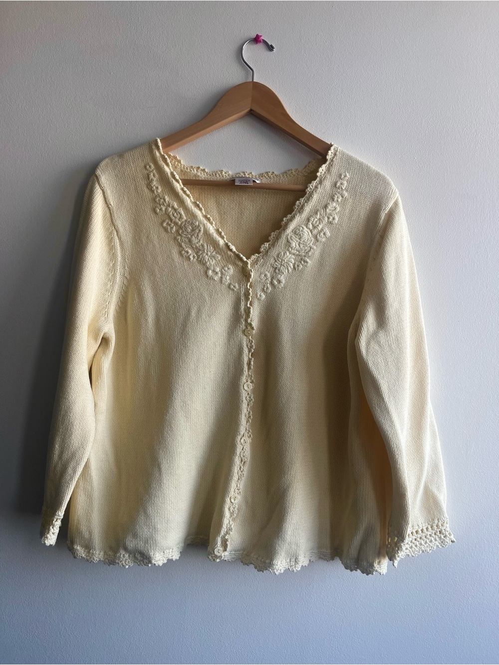 VTG Butter Yellow Embroidered Cardigan Coquette Cottagecore Soft Girl Women XL